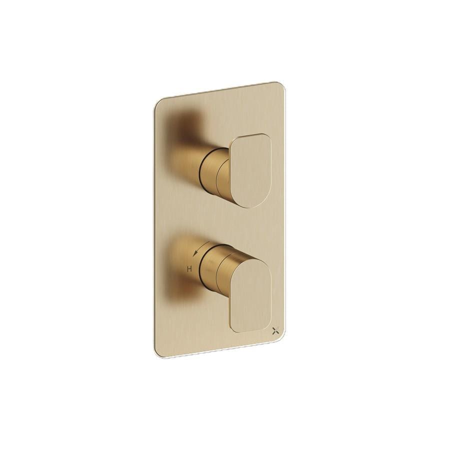 Crosswater Concealed Shower Valve Brushed Brass Crosswater Fuse 2 Outlet, 2 Handle Vertical Concealed Shower Valve