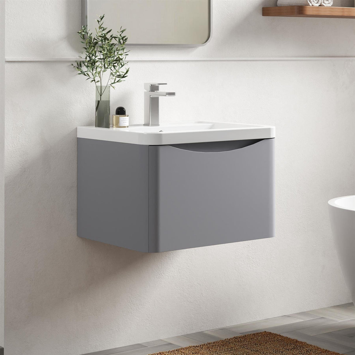Aquarius Bathrooms Wall Mounted Vanity Unit Grey Aquarius Seren 600mm Wall Mounted One Drawer Vanity Unit with Basin