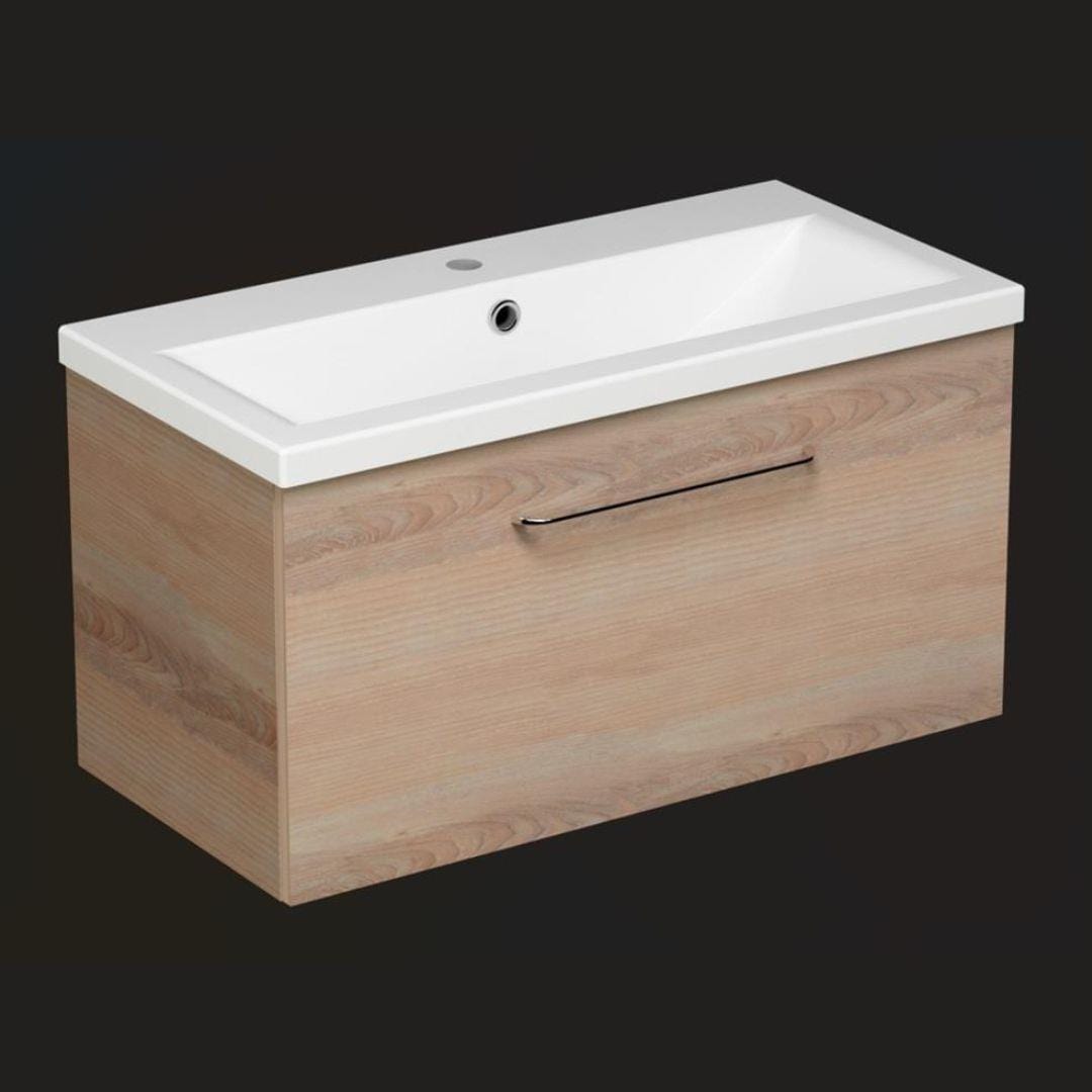Aquarius Wall Mounted Vanity Unit Light Oak / 800mm Aquarius Vault Single Drawer Vanity Unit with 1 Tap Hole Basin