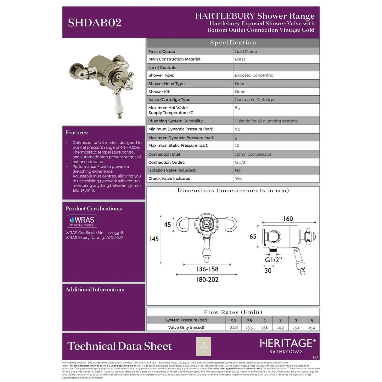 Heritage Exposed Shower Valve Heritage Hartlebury Exposed Thermostatic 1 Outlet, 2 Handle Shower Valve