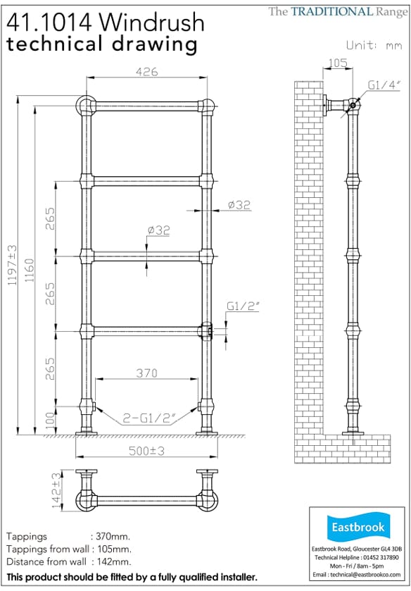 Eastbrook Traditional Towel Rail Eastbrook Windrush Straight Vertical Traditional Radiator