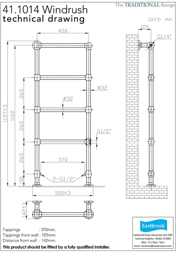 Eastbrook Traditional Towel Rail Eastbrook Windrush Straight Vertical Traditional Radiator