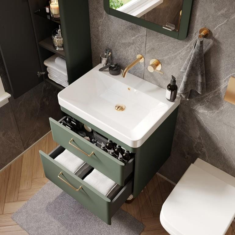 Saneux Wall Mounted Vanity Unit Saneux Hyde Vanity Unit With Basin - 600 x 460mm - Two Drawer - Wall Mounted