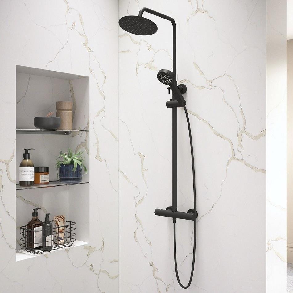 Aquarius Bathrooms Exposed Shower Set Aquarius Exposed Thermostatic Bar Shower Overhead and Handheld Shower in Matt Black