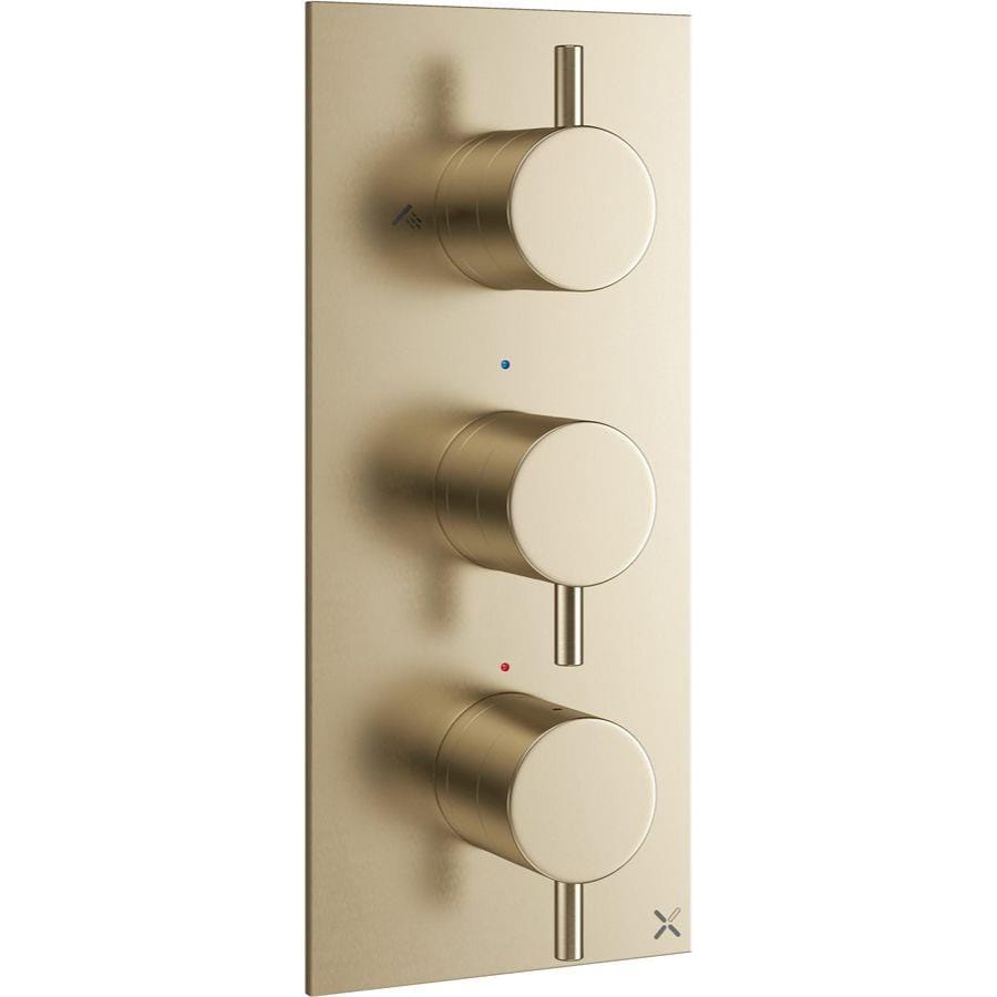 Crosswater Concealed Shower Valve Brushed Brass Crosswater MPRO 3 Outlet, 3 Handle Concealed Thermostatic Shower Valve