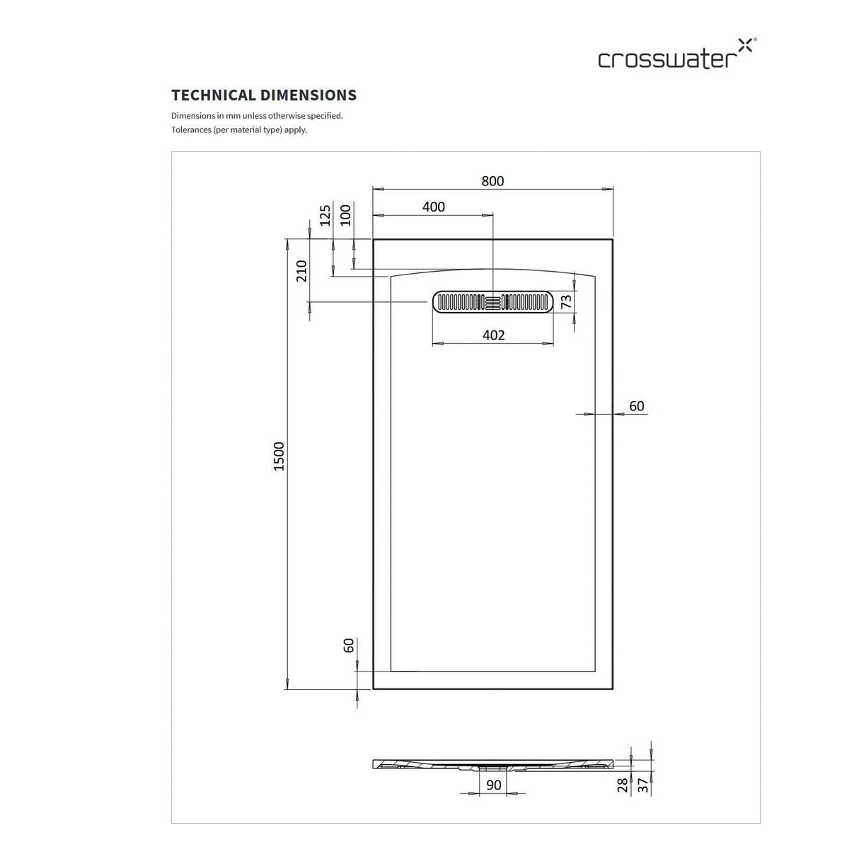 Crosswater Rectangle Shower Tray Crosswater Vito Rectangle 25mm Stone Resin Shower Tray