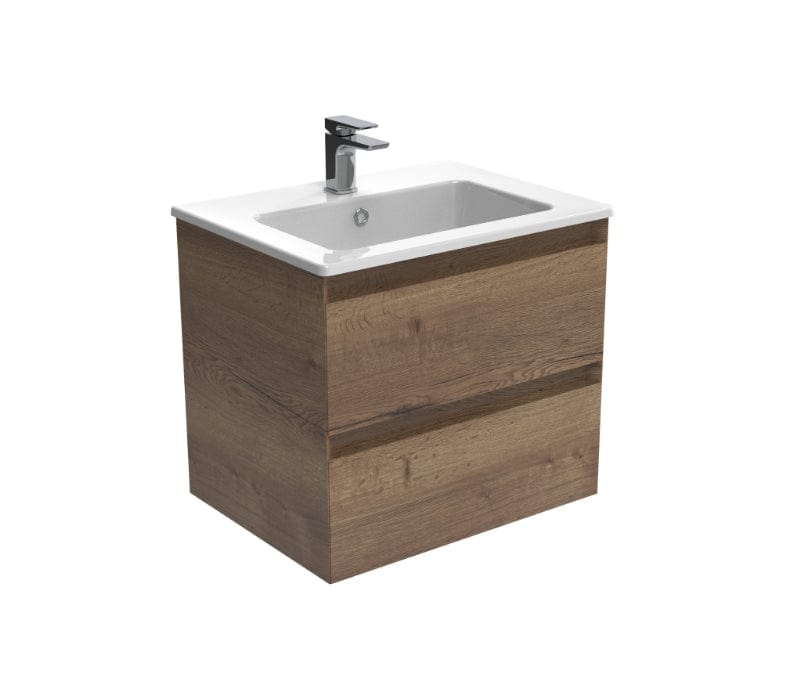 Saneux Wall Mounted Vanity Unit English Oak / 3 Hole Saneux Uni Vanity Unit With Basin - 600 x 470mm - Two Drawer - Wall Mounted