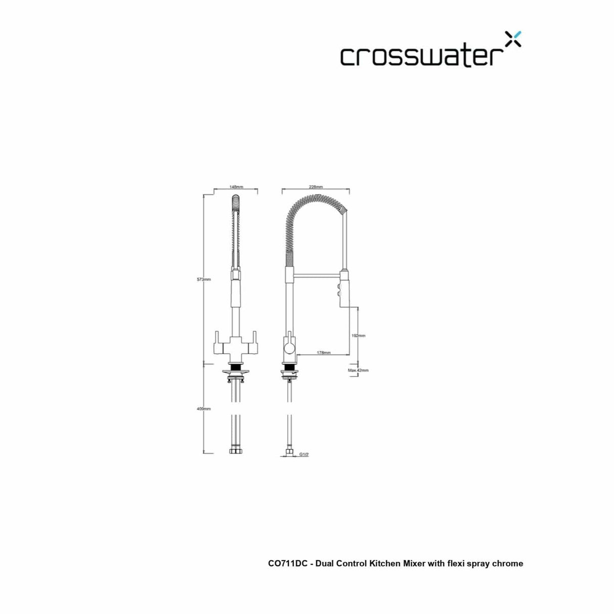 Crosswater Kitchen Tap Crosswater Cook Dual Control Kitchen Mixer Tap with Flexi Spray