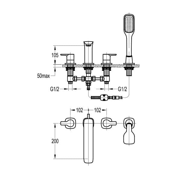 Flova 4 Tap Hole Bath Set Flova Urban 4 Hole Bath and Shower Mixer Tap with Shower Set in Diamond Chrome