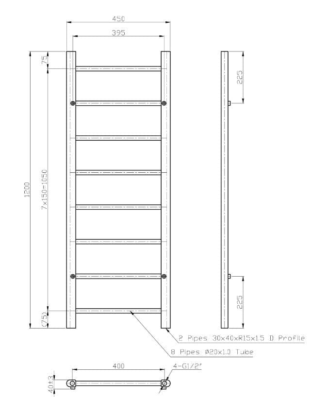 Eastbrook Ladder Rail Eastbrook Tuscan Round Heated Towel Rail in White