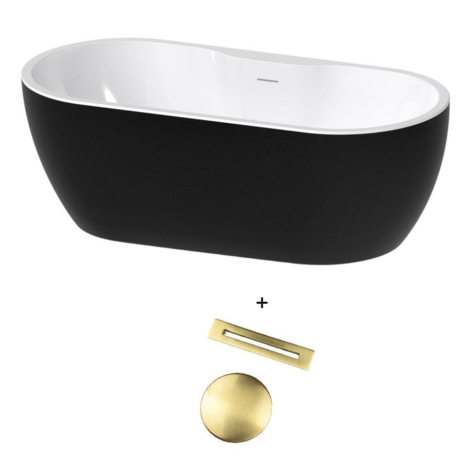 Aquarius Modern Freestanding Bath Brushed Brass Aquarius Luxor Freestanding Soaking Bath Tub - 1650 x 745mm - Gloss Black