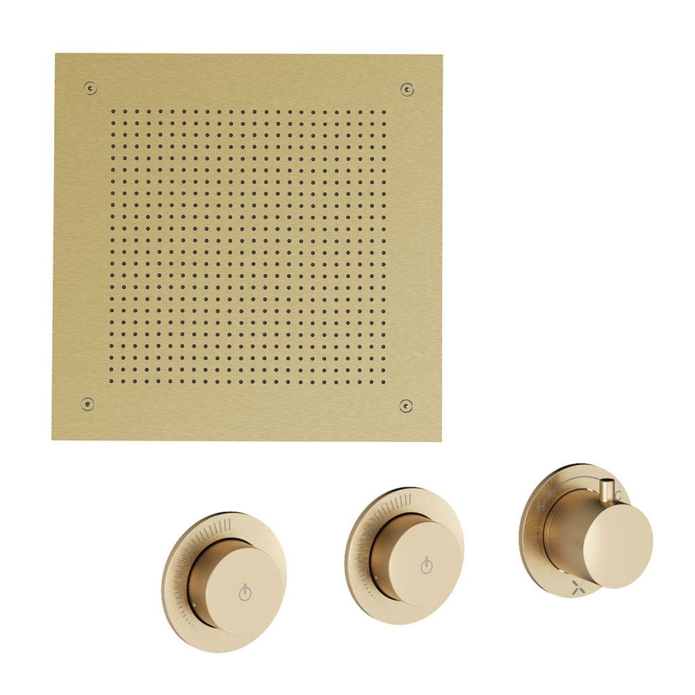UK Bathroom Store Concealed Shower Set Brushed Brass Crosswater Module Plus Push Shower Set 5 - 2 Outlet Valve with Tranquil Recessed Shower Head
