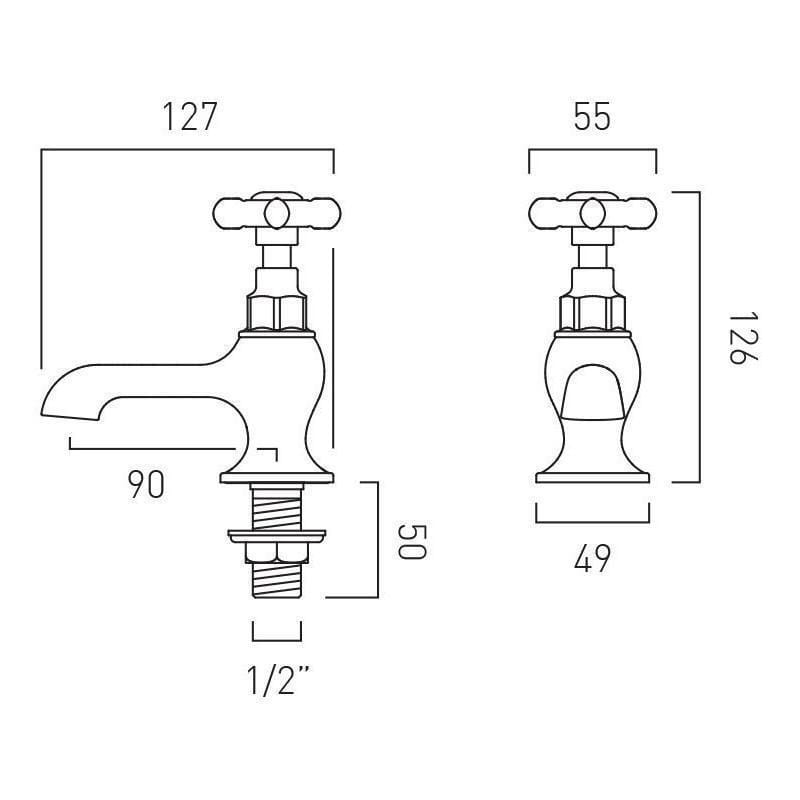 Vado Pillar Basin Tap Booth & Co. Axbridge Crosshead Basin Pillar Taps (Pair)