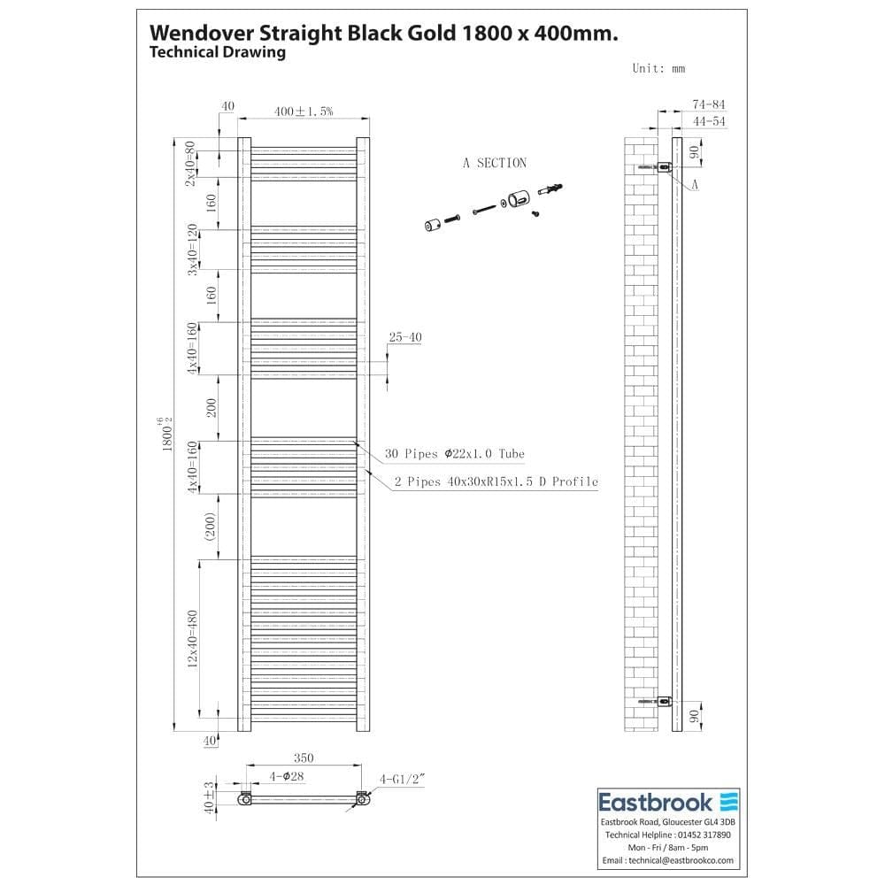 Eastbrook Wendover Straight Heated Towel Rail in Black Gold