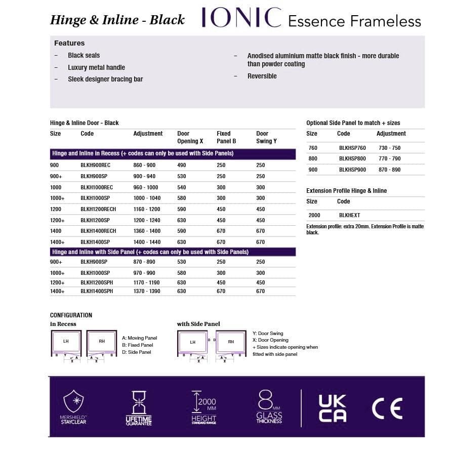 Merlyn Ionic Essence Frameless Hinged Shower Door and Inline Panel