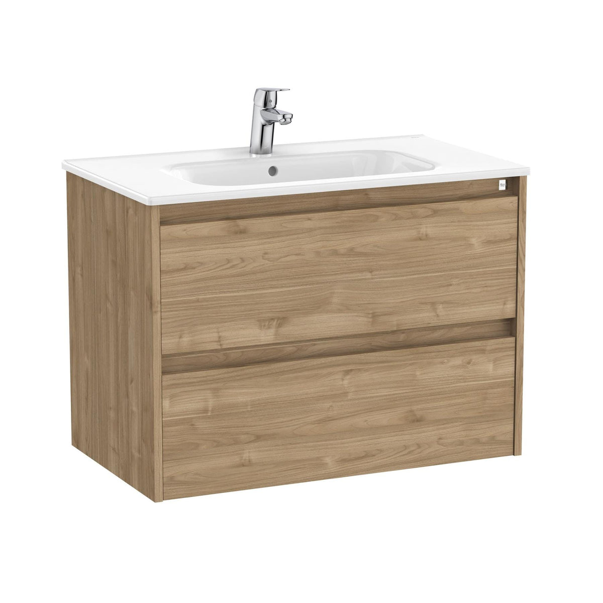 Roca Wall Mounted Vanity Unit Roca Tenet 800mm Wall Mounted Two Drawer Vanity Unit with Basin