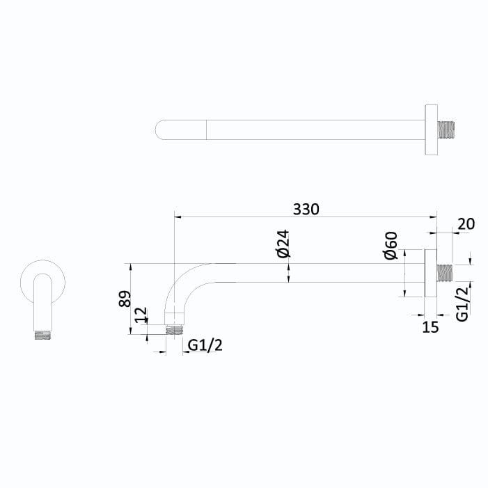 Crosswater Fixed Shower Arm Crosswater MPRO Wall Mounted Shower Arm