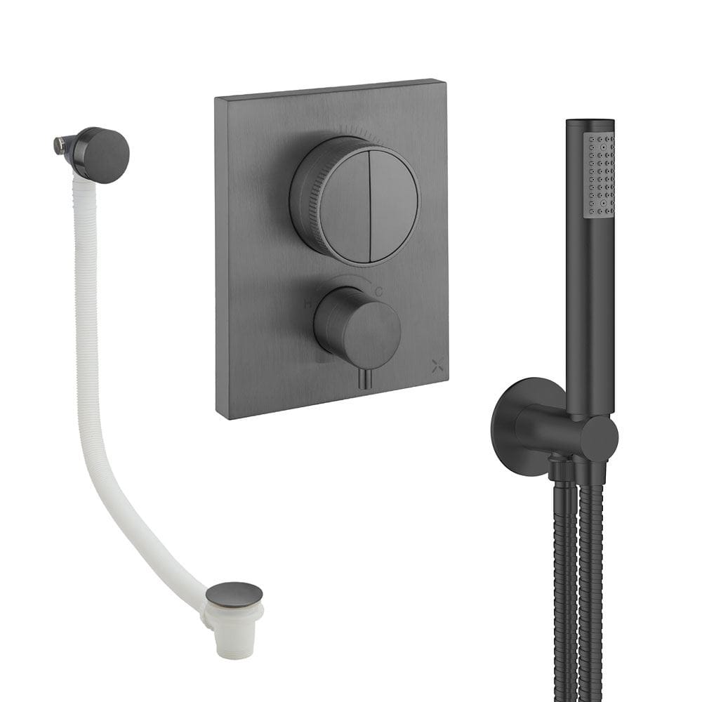 UK Bathroom Store Concealed Shower Set Slate Crosswater Crossbox Push Shower Set 3 - 2 Outlet with Pencil Handset and Overflow Bath Filler Waste