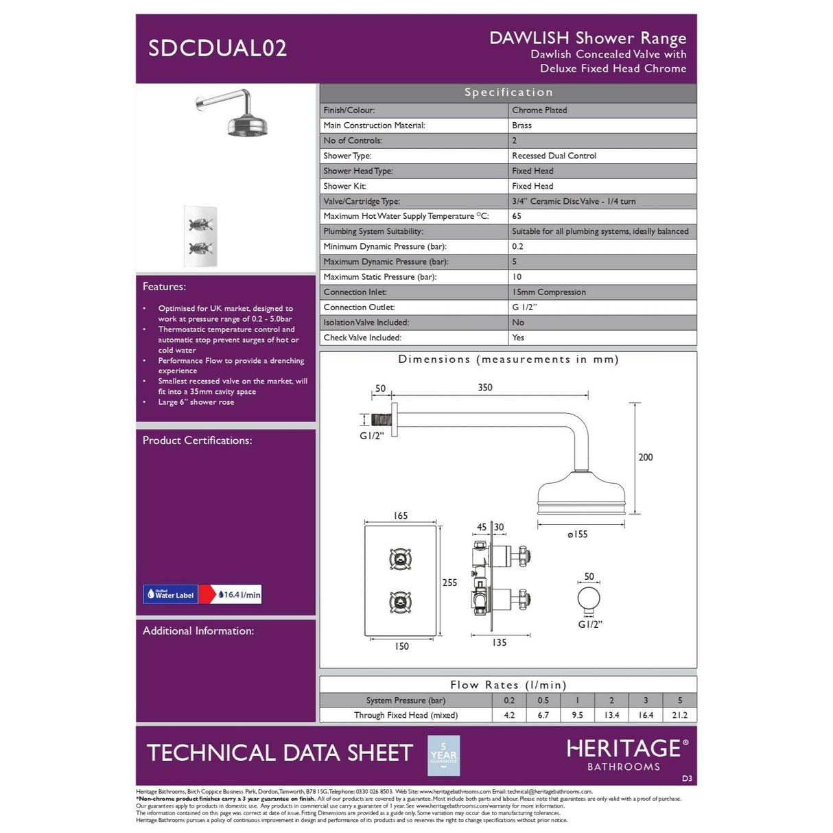 Heritage Concealed Shower Set Heritage Dawlish Concealed Shower with Premium Fixed Head Kit