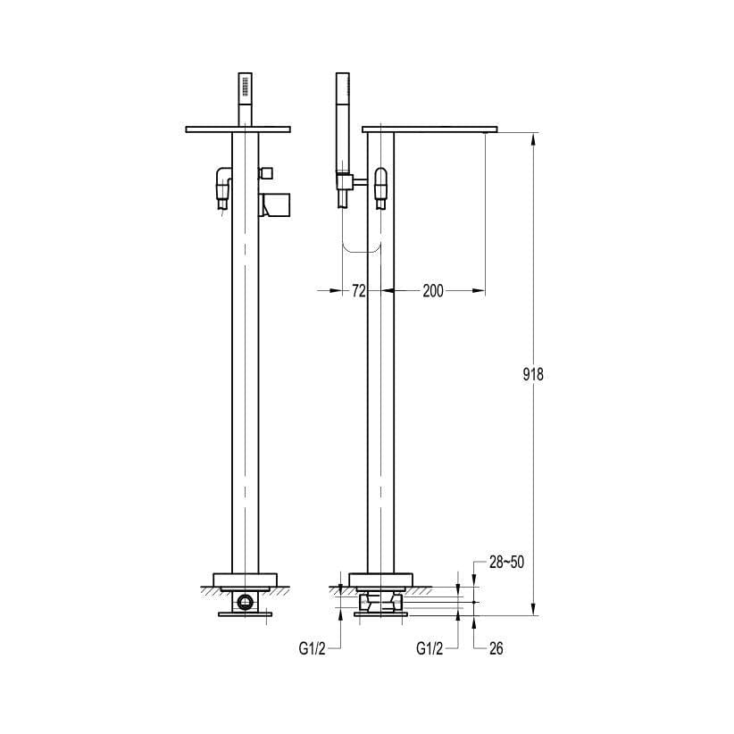 Flova Freestanding Bath Filler Flova Annecy Floor Standing Bath and Shower Mixer with Shower Set in Diamond Chrome