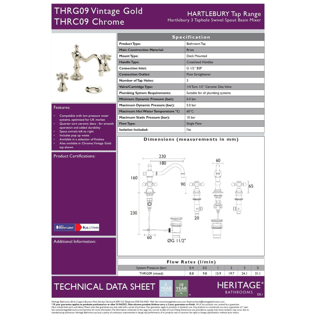 Heritage 3 Tap Hole Basin Set Heritage Hartlebury 3 Tap Hole Swivel Spout Basin Mixer Tap with Pop-Up Waste