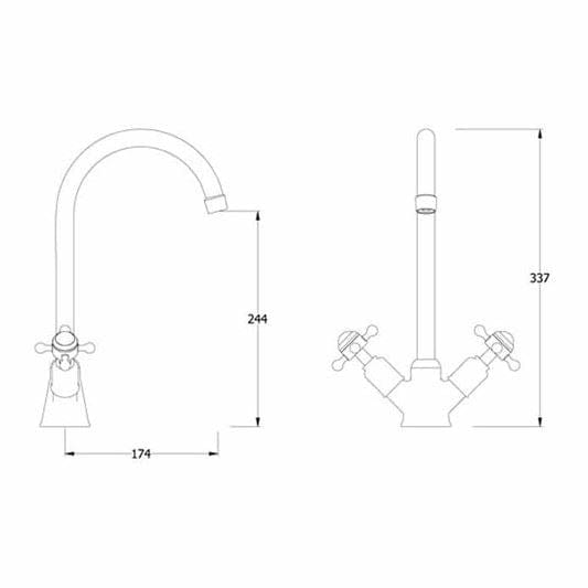 Crosswater Kitchen Tap Crosswater Belgravia Crosshead Two Handle Kitchen Mixer Tap in Chrome