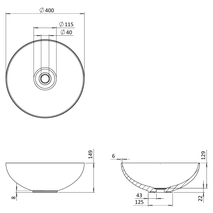 Crosswater Circus Round Countertop Basin - 400mm