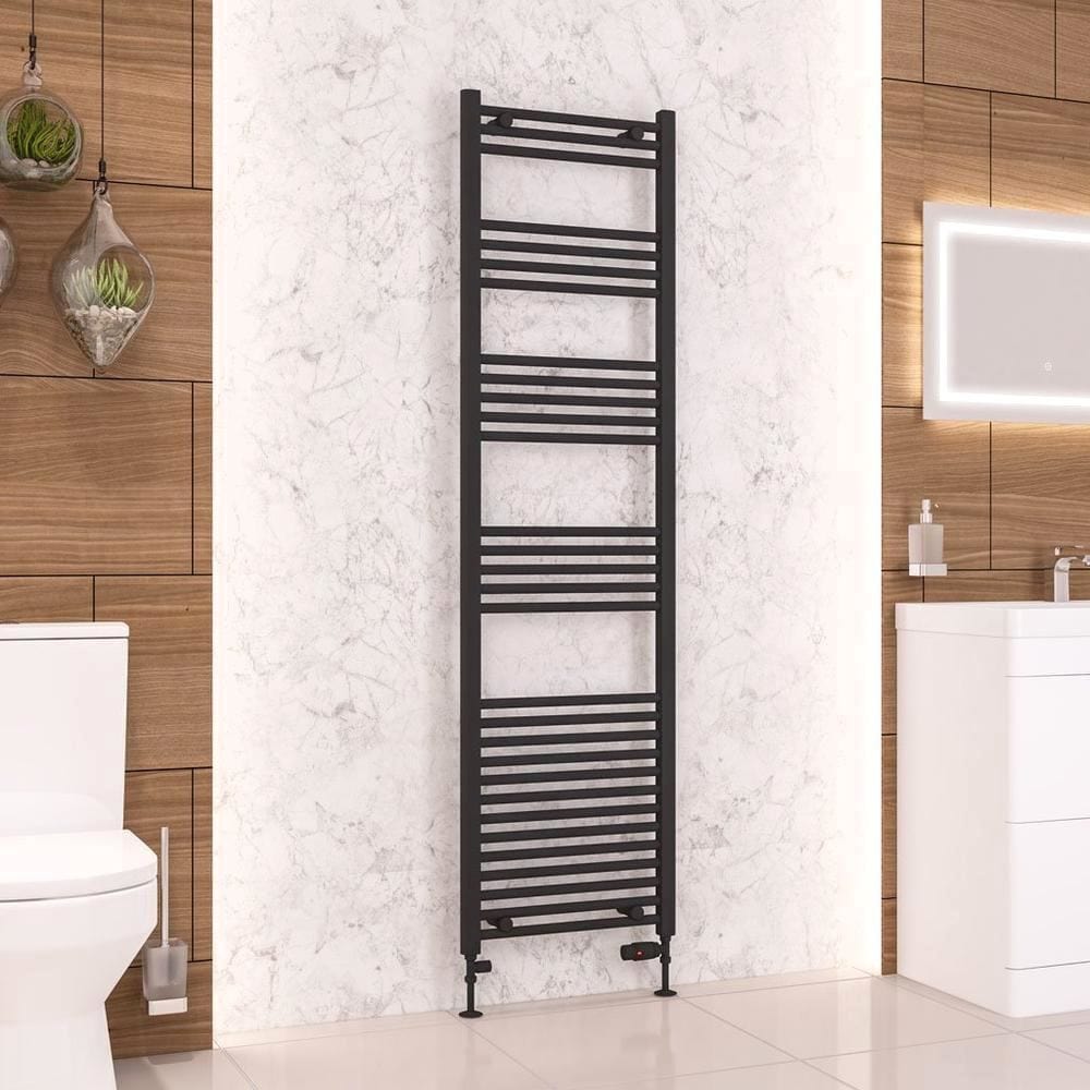 Eastbrook Ladder Rails 1800 x 500 / Dual Fuel Eastbrook Wendover Straight Vertical Heated Towel Rail in Matt Black
