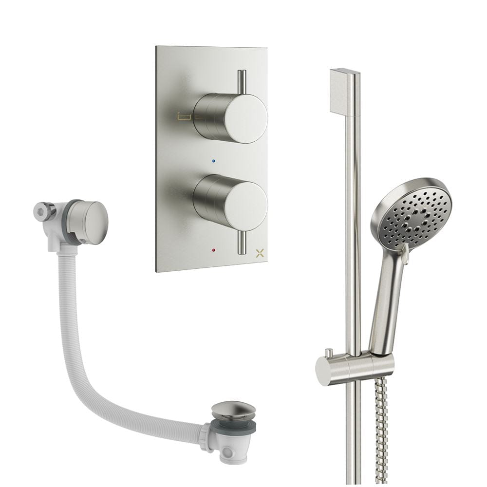 Crosswater Concealed Shower Set Brushed Nickel Crosswater Design 2 Handle 2 Outlet Shower Set 6 with Slide Rail Kit and Overflow Bath Filler