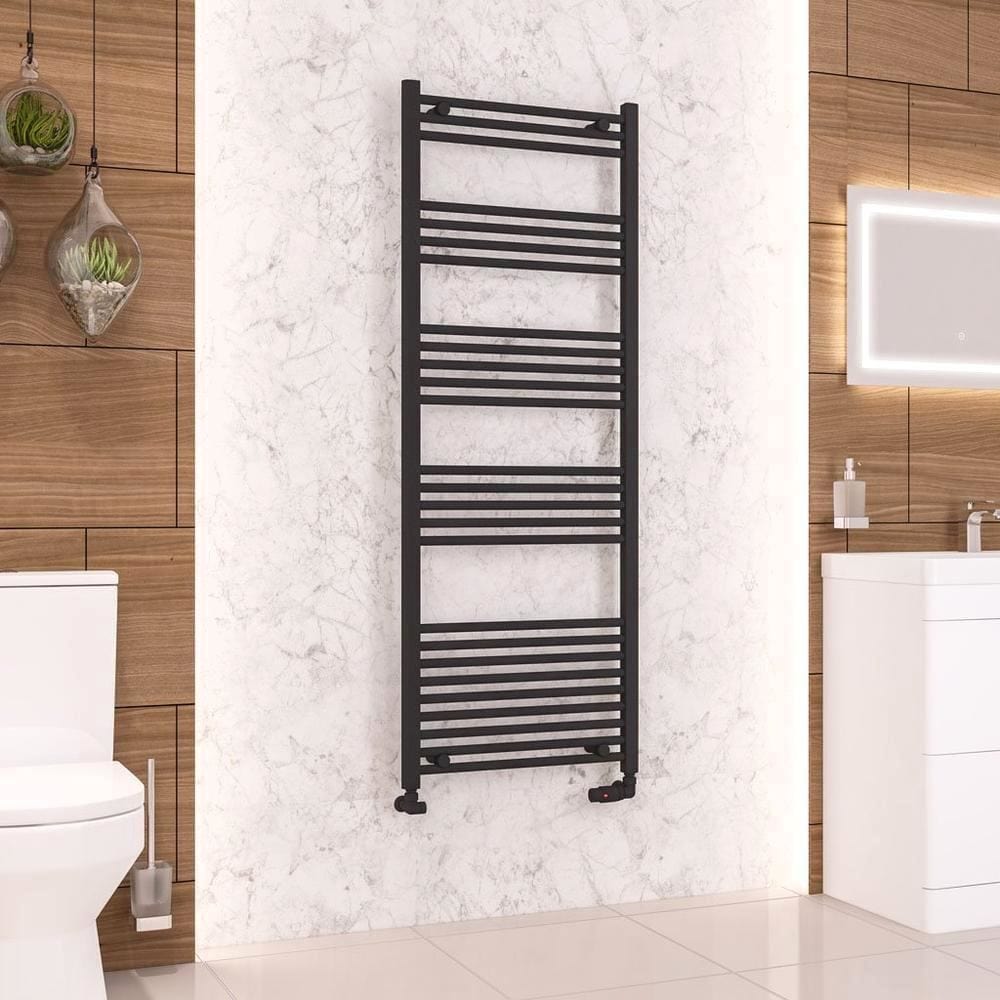 Eastbrook Ladder Rails 1600 x 600 / Dual Fuel Eastbrook Wendover Straight Vertical Heated Towel Rail in Matt Black