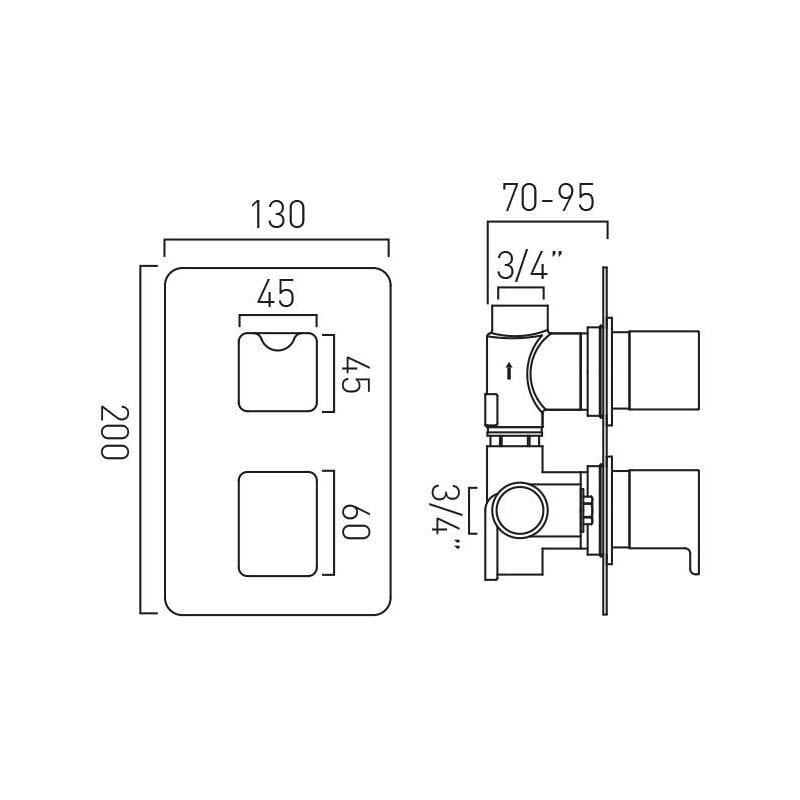 Vado Concealed Shower Valve Vado Phase 1 Outlet 2 Handle Vertical Thermostatic Shower Valve in Chrome