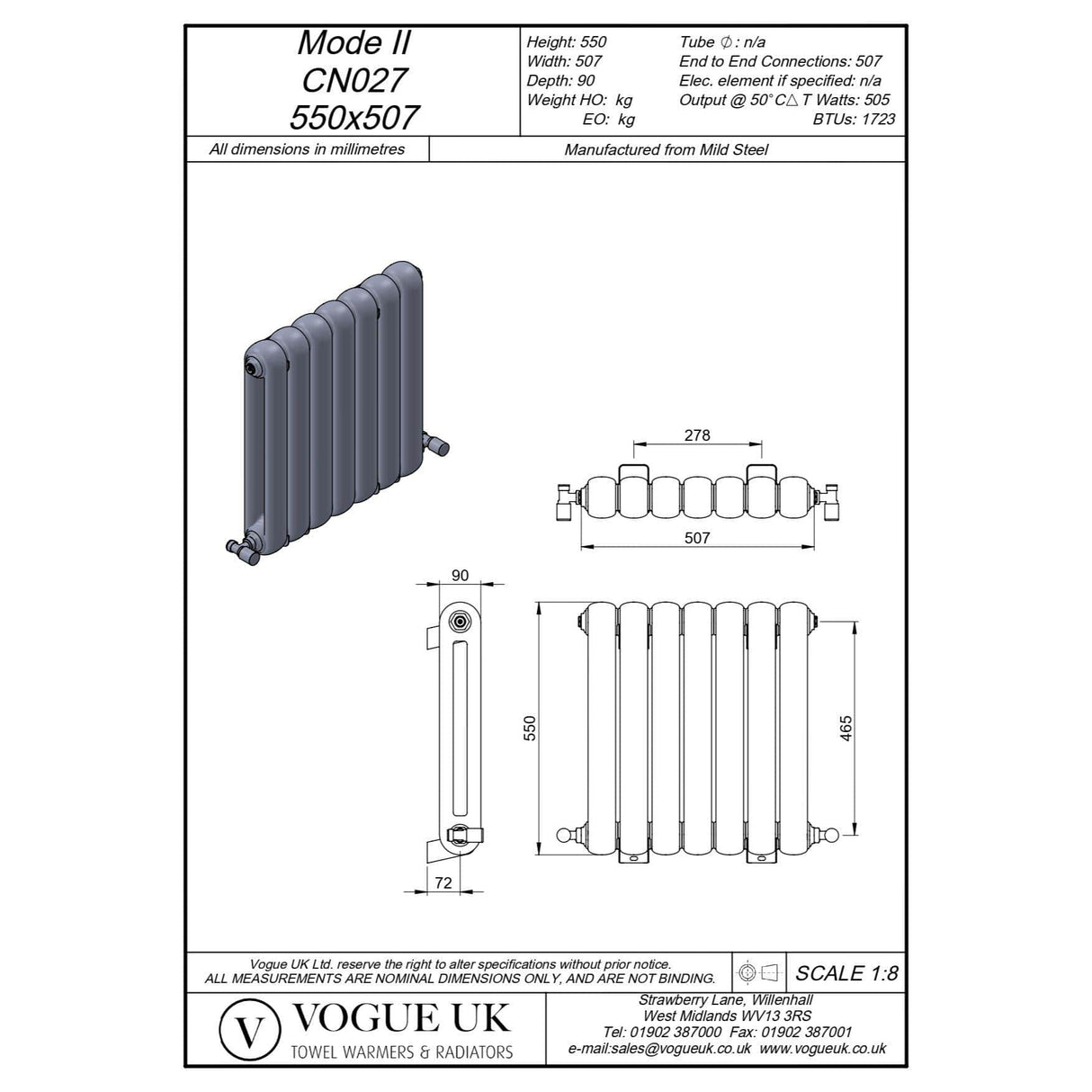 Vogue Column Radiator Vogue Mode II Traditional 2 Column Radiator in Anthracite