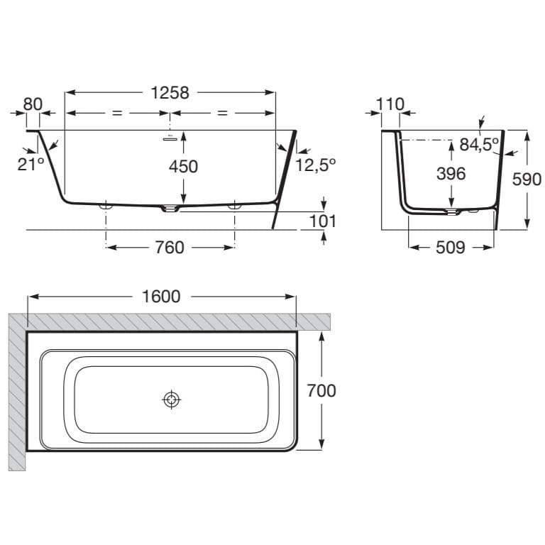 Roca Corner Bath Roca Ona Asymmetric Corner Stonex® Bath
