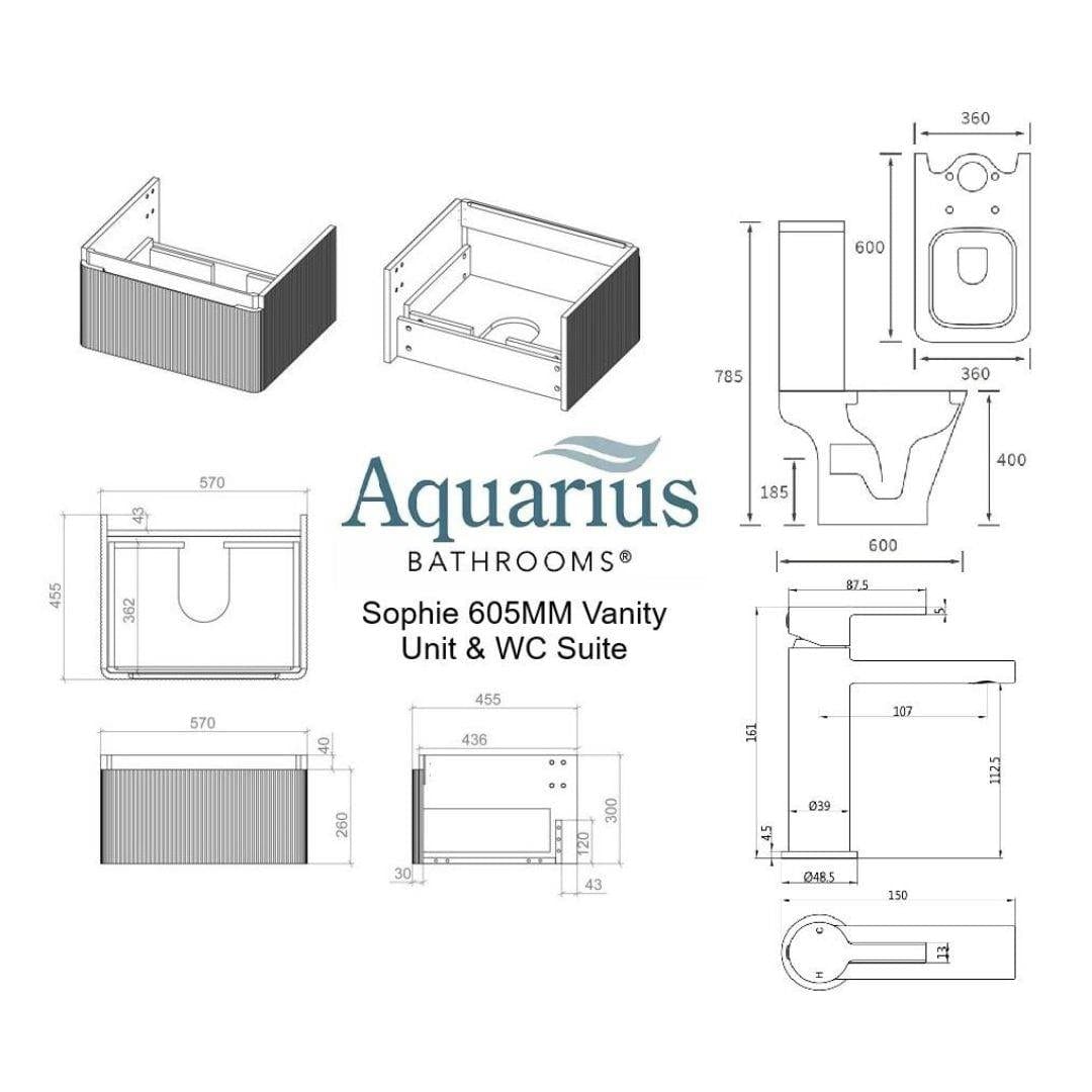 Aquarius Combination Toilet and Sink Aquarius Sophie 605mm Vanity Unit and WC Set with Finishes