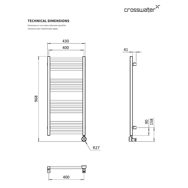 Crosswater Ladder Rail Crosswater MPRO Designer Vertical Towel Radiator in Matt White