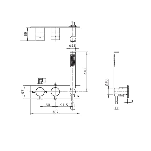 Crosswater Concealed Shower Valve Crosswater MPRO 2 Outlet, 2 Handle Horizontal Concealed Thermostatic Shower Valve with Handset