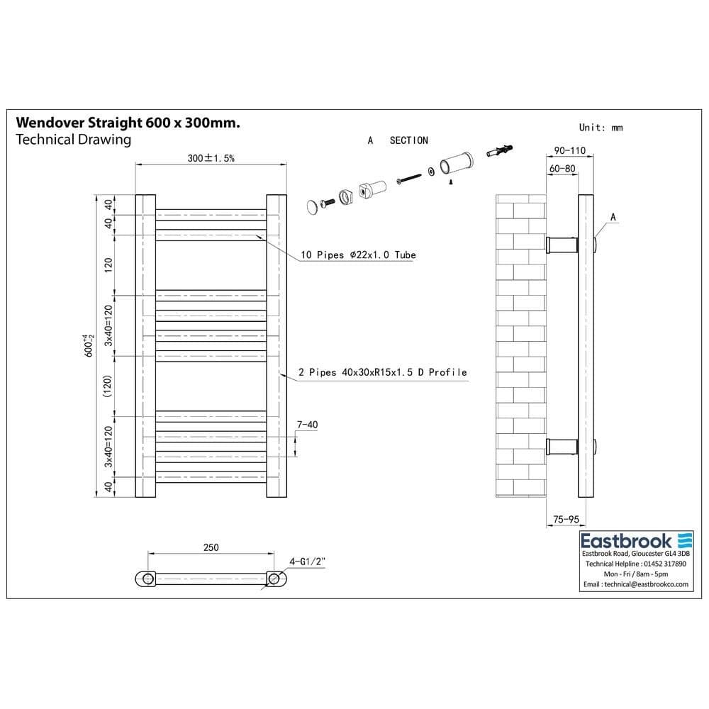 Eastbrook Wendover Straight Heated Towel Rail in Anthracite