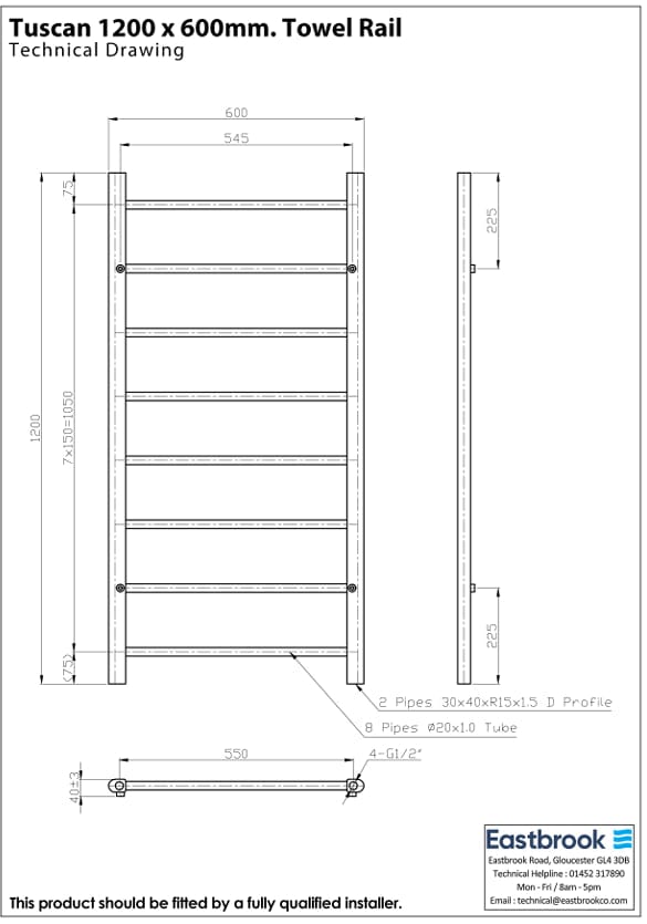 Eastbrook Ladder Rail Eastbrook Tuscan Round Heated Towel Rail in Chrome