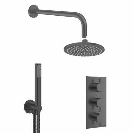 Crosswater Concealed Shower Set Slate / 300mm Shower Head Crosswater MPRO 2 Outlet 3 Handle Thermostatic Shower Valve with Kit