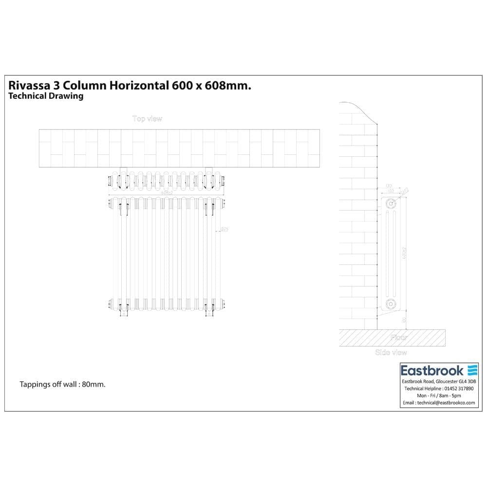 Eastbrook Column Radiator Eastbrook Rivassa Traditional 3 Column Radiator in Chrome Effect