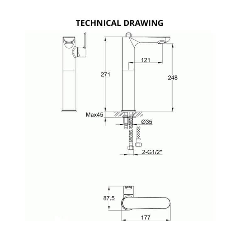 Imex Mono Basin Tap Imex Alma Tall Single Side Lever Basin Mixer Tap with Clicker Waste in Chrome