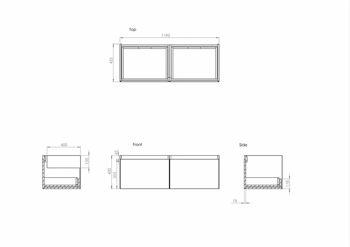 Saneux Wall Mounted Vanity Unit Saneux Uni Vanity Unit With Double Basin - 1200 x 470mm - Two Drawer - Wall Mounted