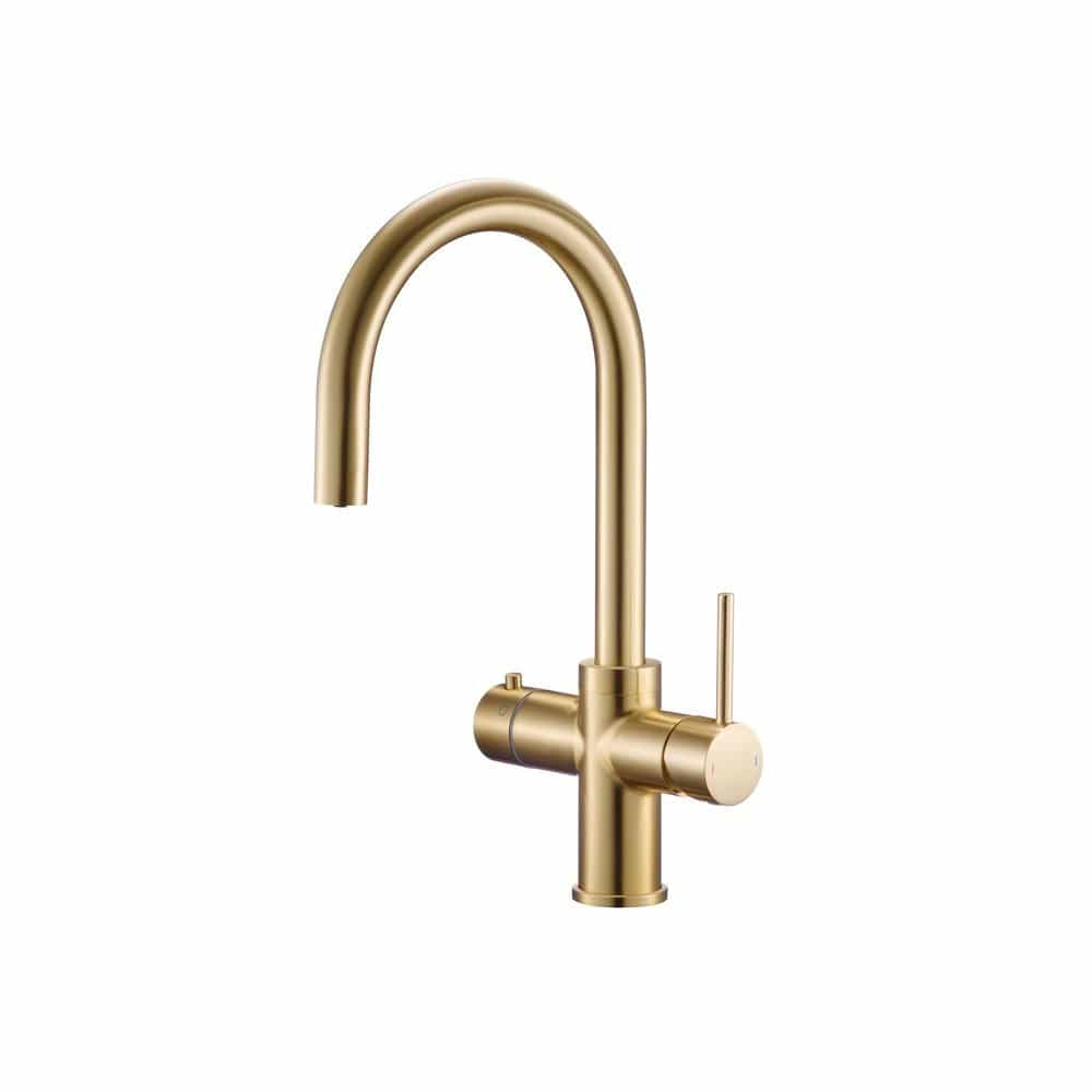 Aquarius Instant Hot Water Tap Brushed Brass Aquarius TrueCook 4-in-1 Instant Hot Water Kitchen Tap with Swan Spout