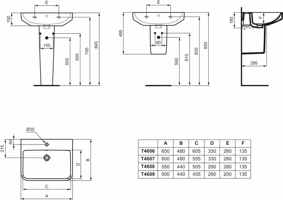 Ideal Standard Pedestal Basin Ideal Standard i.life B Basin, 1 taphole with Pedestal