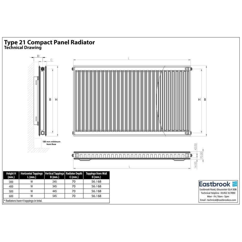 Aquarius Type 21 Aquarius Type 21 Compact Panel Radiator In Gloss White