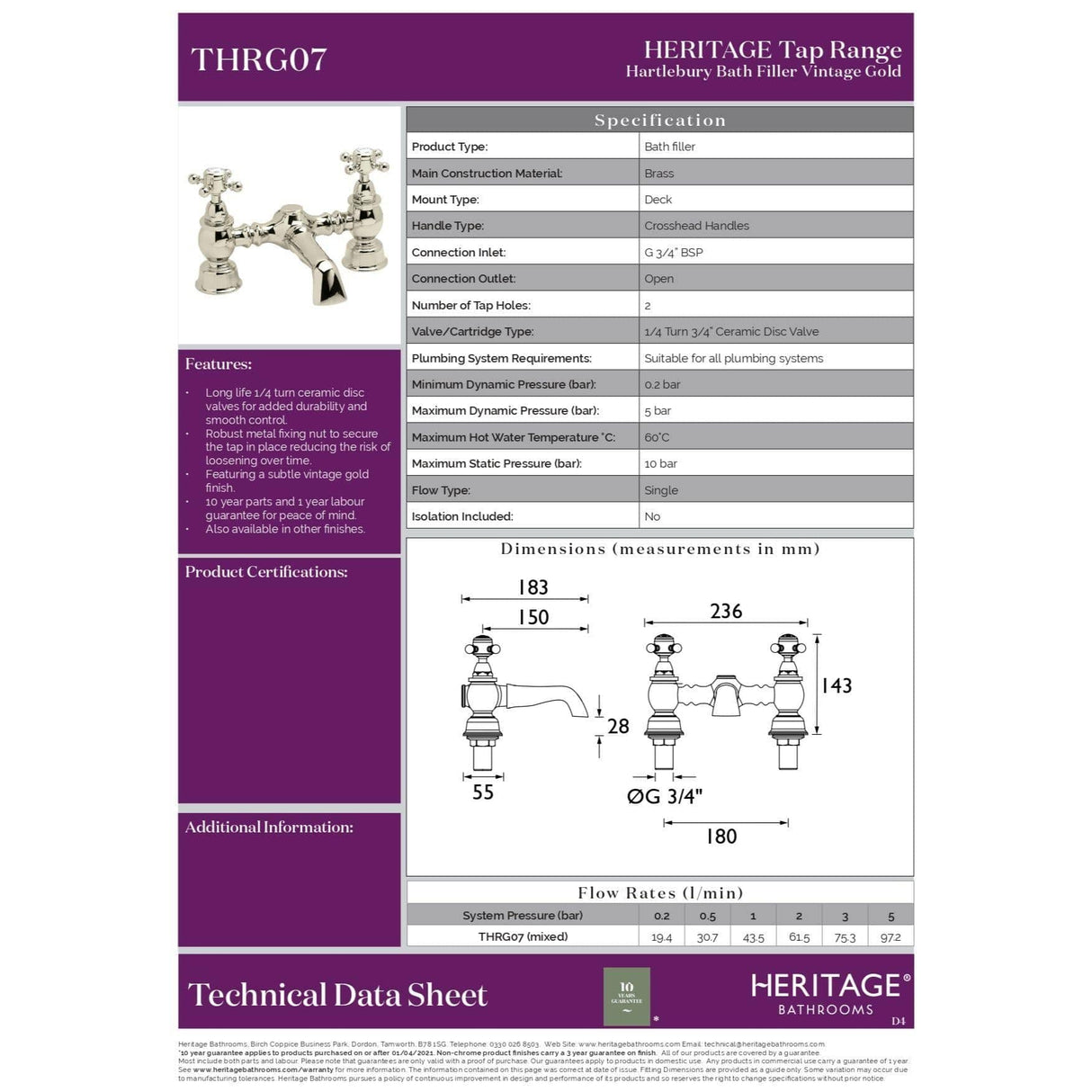 Heritage Bath Mixer Heritage Hartlebury Bath Filler