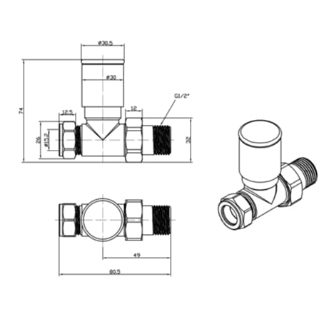 JTP Radiator Valve JTP Straight Radiator Valve