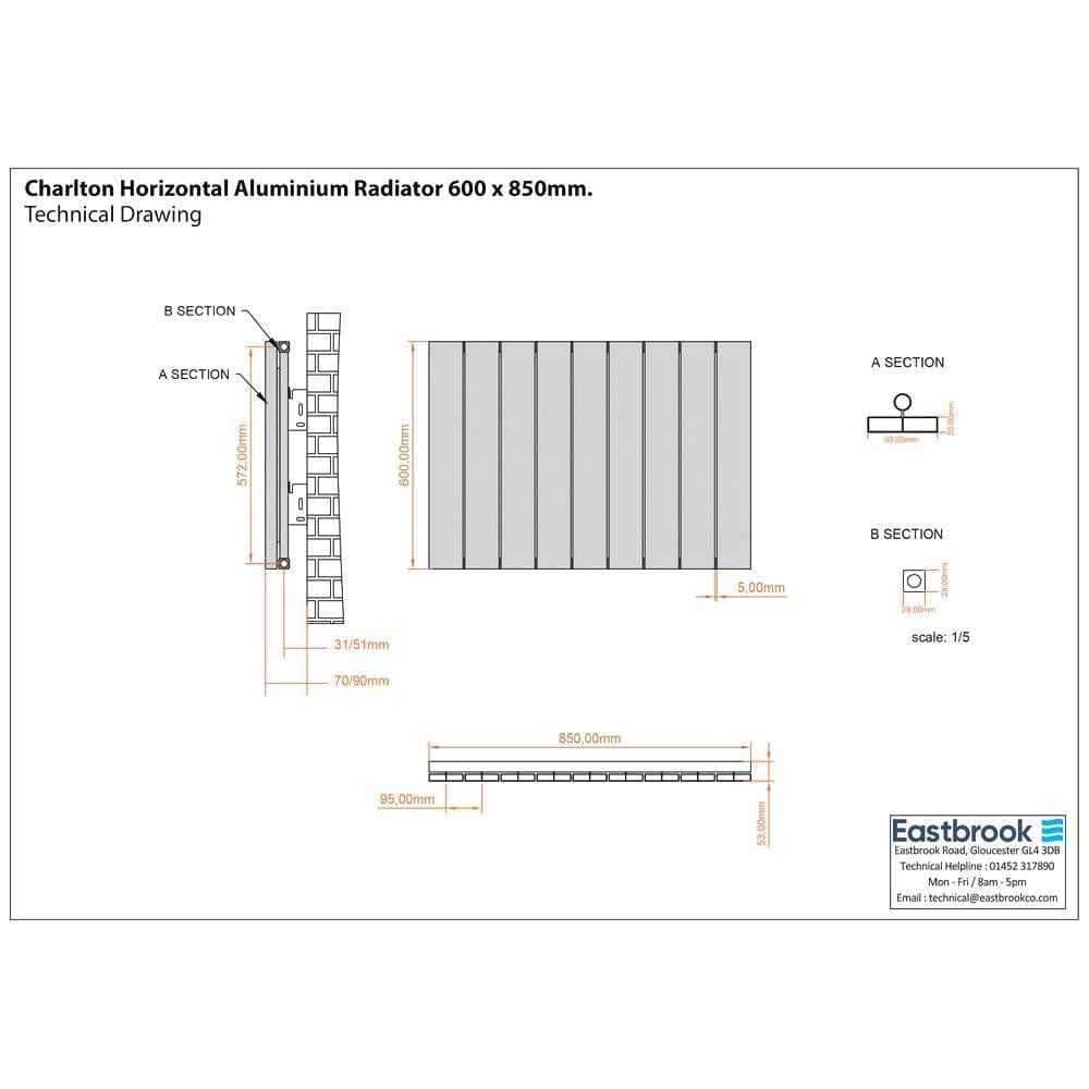 Eastbrook Panel Radiator Eastbrook Charlton Horizontal Aluminium Designer Radiator in Matt White