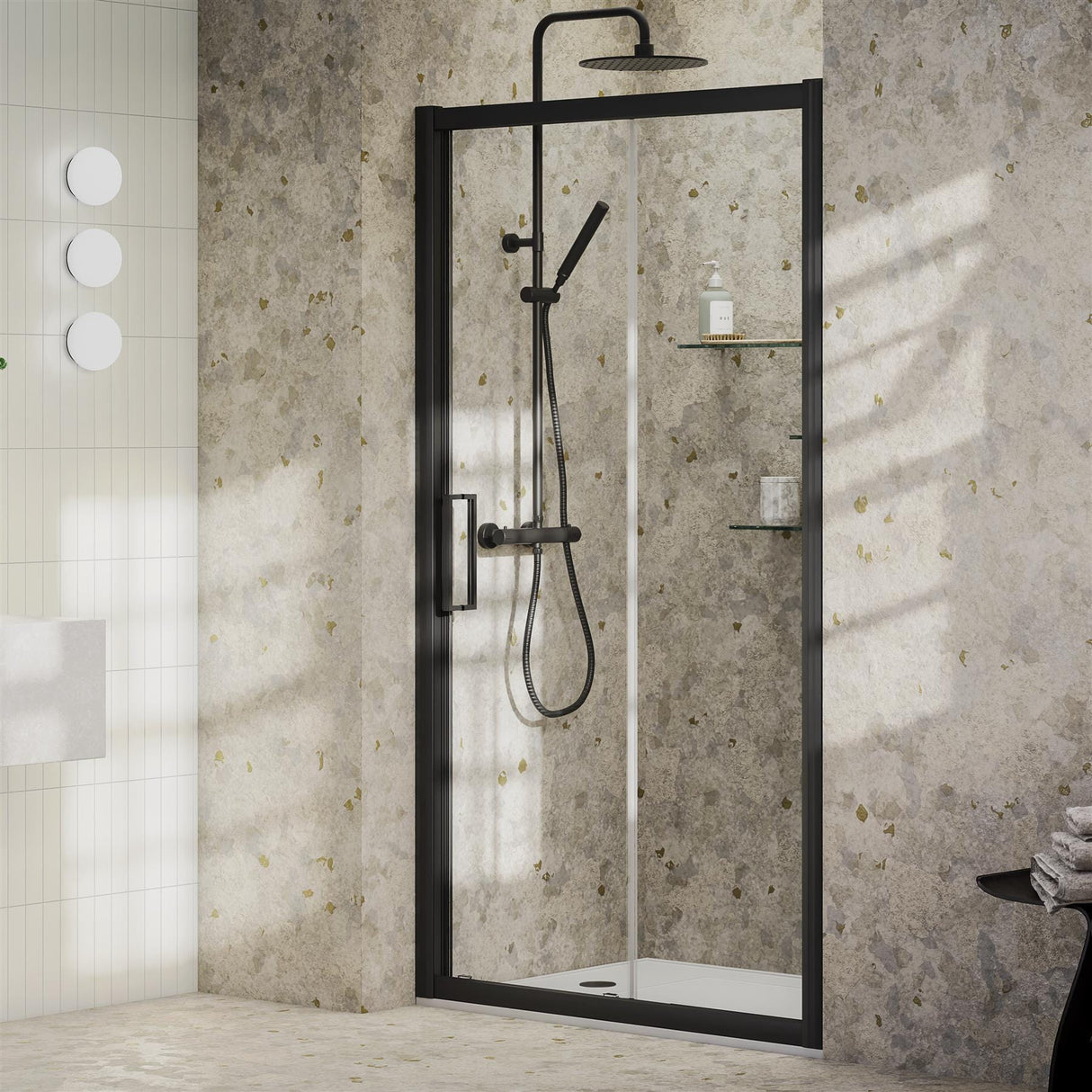 Aquarius Sliding Shower Door Black / 1700mm Aquarius Pluvia 8mm Sliding Shower Door