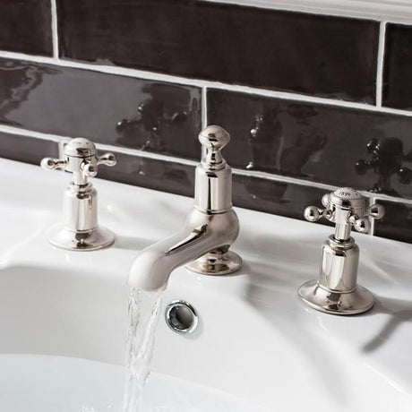 Crosswater 3 Hole Basin Sets Chrome Crosswater Belgravia 3 Hole - Deck Mounted - Basin Mixer Tap with Crosshead Handle